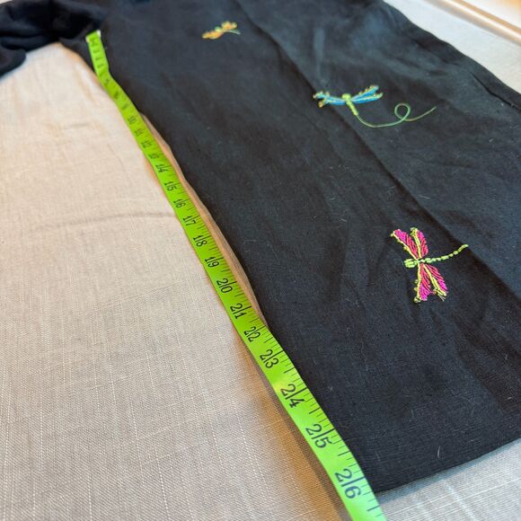 Sarah Spencer18W Black 100% Linen Pants | Embroidered Dragonflies | Plus | Good - Picture 4 of 10